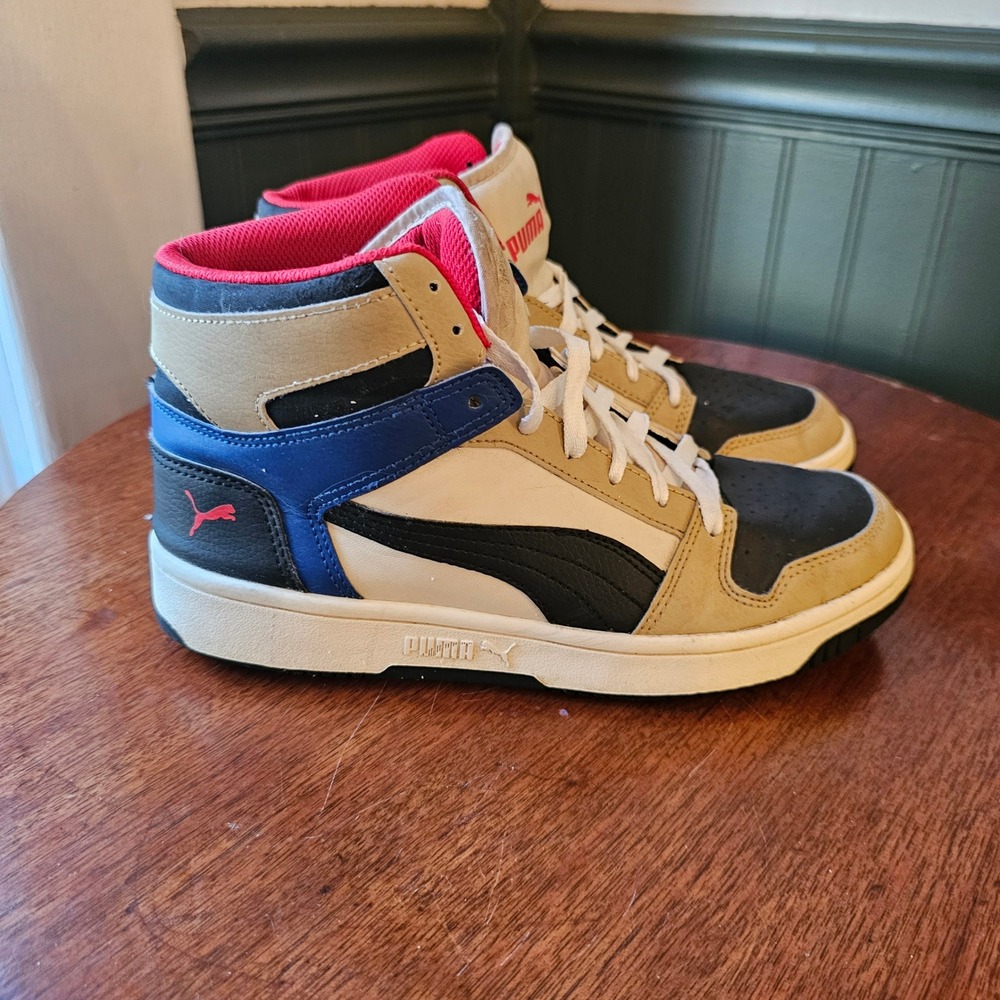 Puma Rebound LayUp SL Kids High Top Sneakers Tan‎ Black Blue 370486-38 Size 6C
